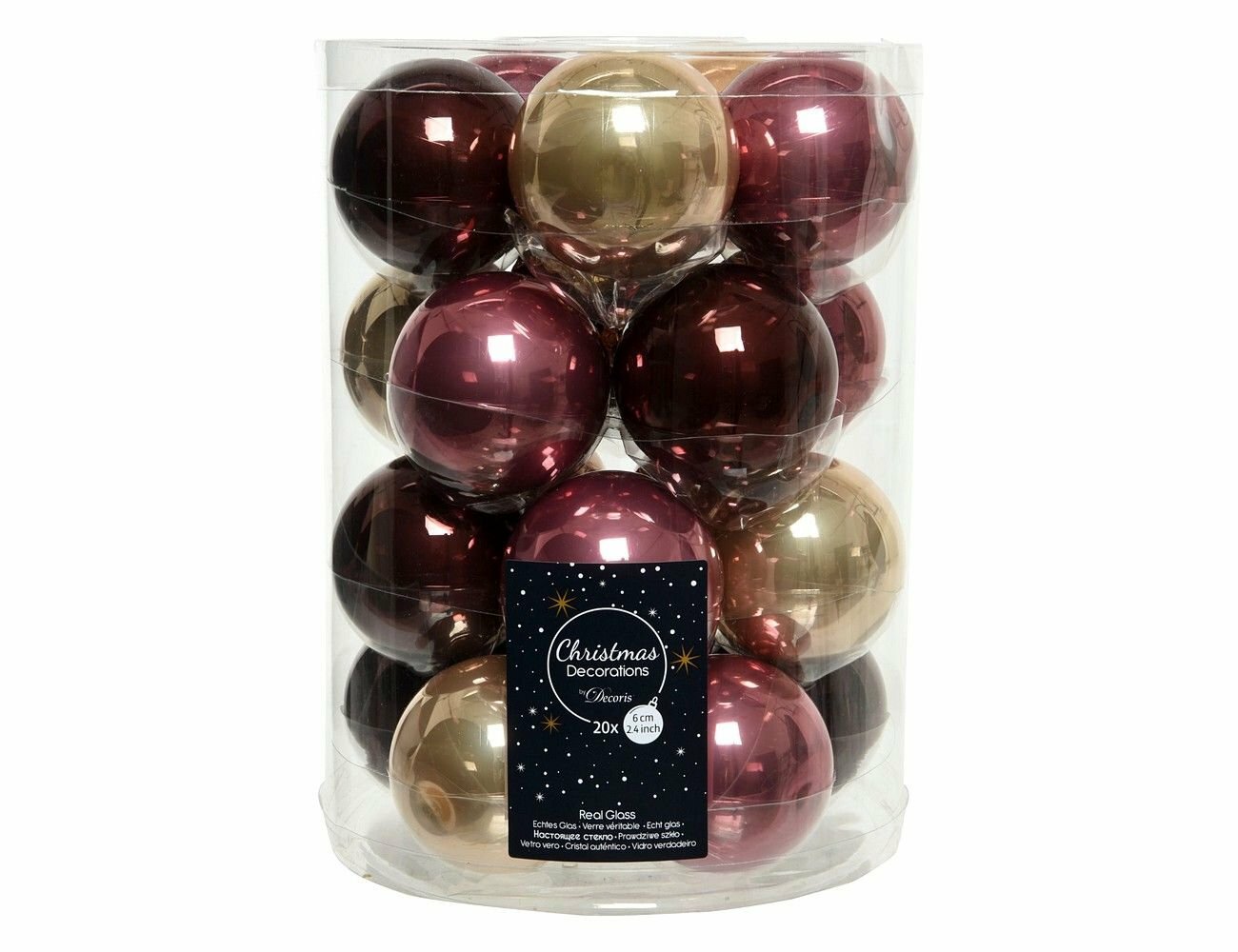 Набор стеклянных шаров Коллекция оттенки любви, эмалевые, 60 мм, 20 шт, Kaemingk 142264