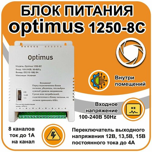 Блок питания Optimus 1250-8C 265200₽