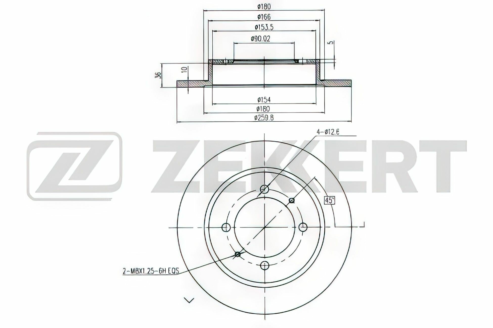 BS5225 ZEKKERT Диск торм. зад. Mitsubishi Carisma 95- Volvo S40 96- V40 95-