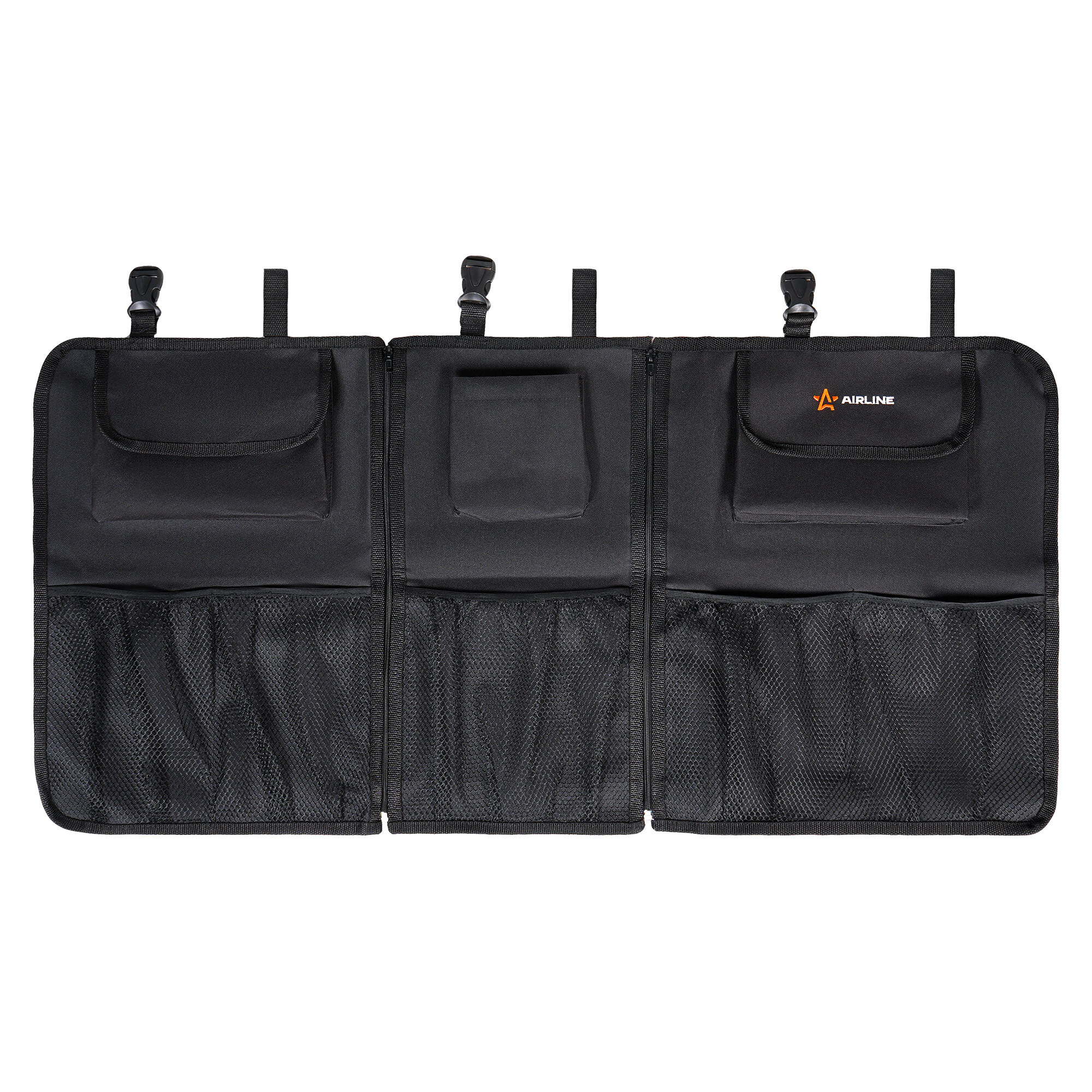 Органайзер на спинку заднего сиденья 3/3 раздельный на молнии с карманами черный ADOS003 AIRLINE