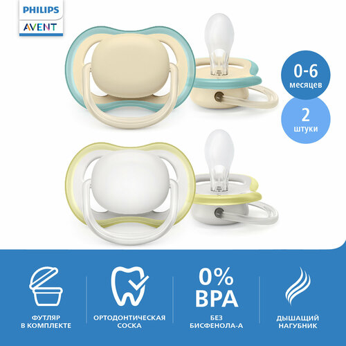 Пустышка Philips Avent ultra air SCF085/15 с футляром для хранения и стерилизации, 2 шт, 0-6 мес