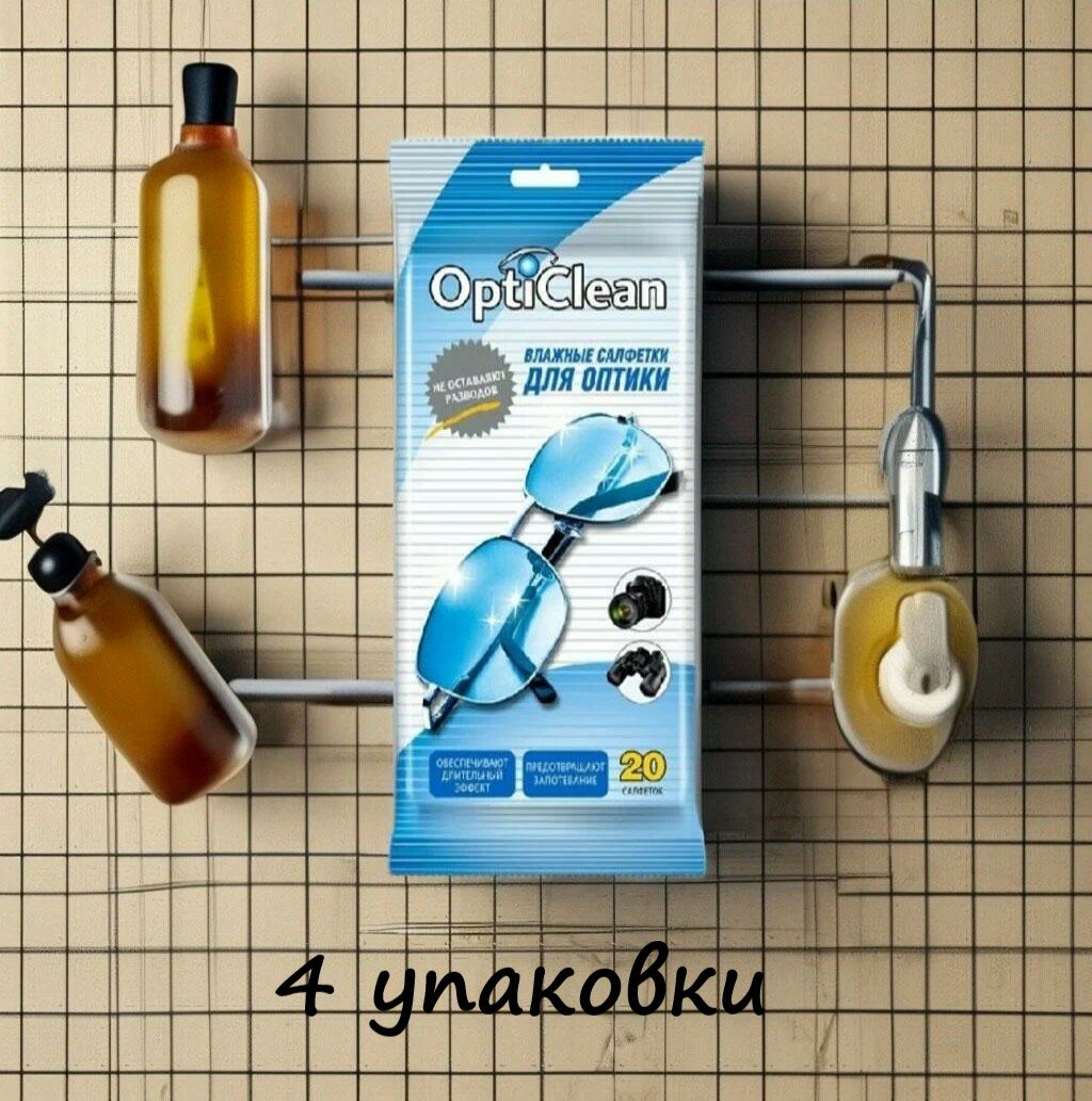 Opti Clean Салфетки влажные, для оптики, 20 шт в уп, 4 уп. /