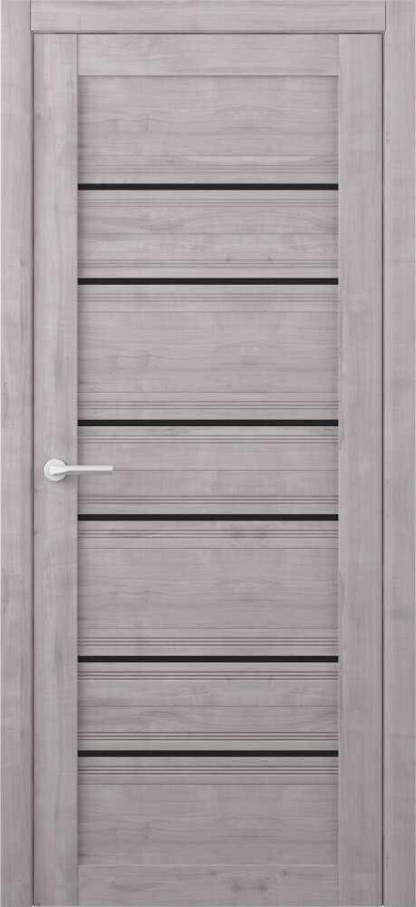 Межкомнатная дверь (дверное полотно) Albero Техас покрытие Soft Touch / ПО Soft Графит Черное Стекло 70х200