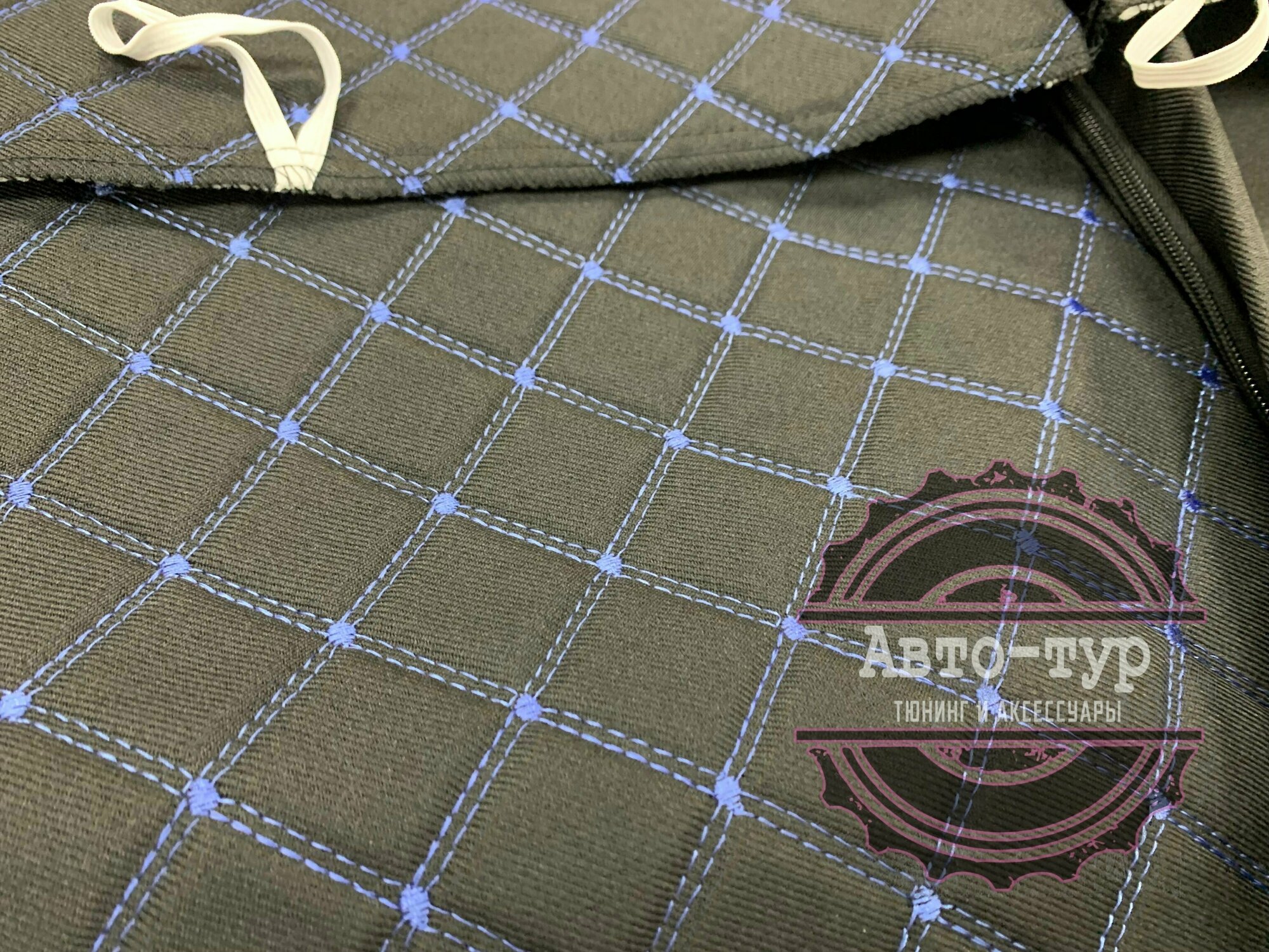 фото Универсальные чехлы Рекаро ромб ткань нитка синяя