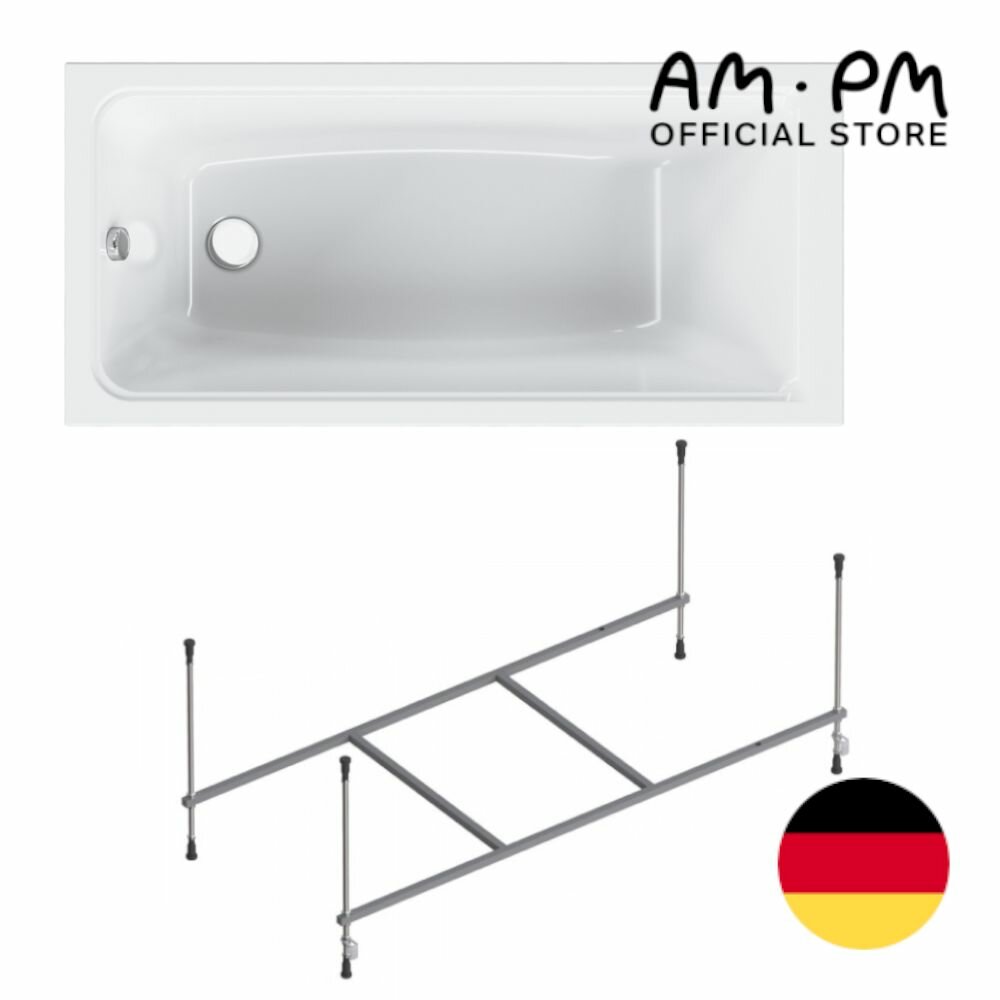 Ванна акриловая AM.PM Gem 150x70 см комплект 2 в 1: ванна с каркасом; литьевой акрил, вакуумная формовка, усиленный корпус, гарантия 15 лет, Германия