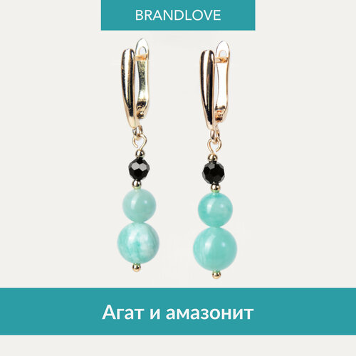 Серьги с подвесками BL Jewelry Accent, амазонит, агат, коралл, размер/диаметр 40 мм, голубой