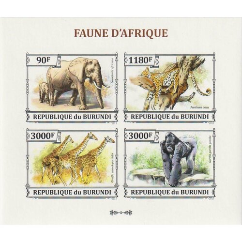 Почтовые марки Бурунди 2013г. Африканская фауна Слоны, Жирафы, Обезьяны, Кошки MNH