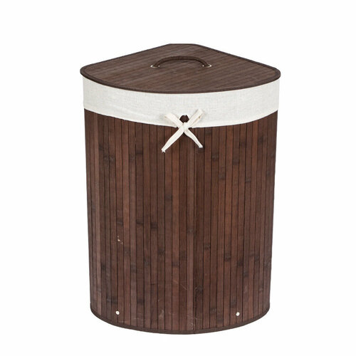 Угловая складная корзина для белья темного цвета с крышкой из бамбука / органайзер для хранения белья, игрушек и других вещей / бамбуковая корзина / бак для ванной