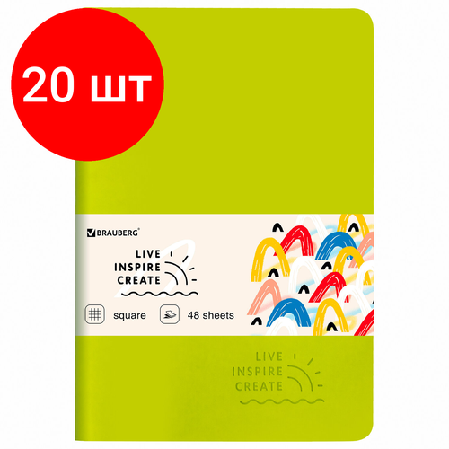 Комплект 20 шт, Тетрадь 48 л. в клетку обложка кожзам SoftTouch, сшивка, A5 (147х210мм), салатовый, BRAUBERG RAINBOW, 403878 тетрадь brauberg 105709 комплект 20 шт