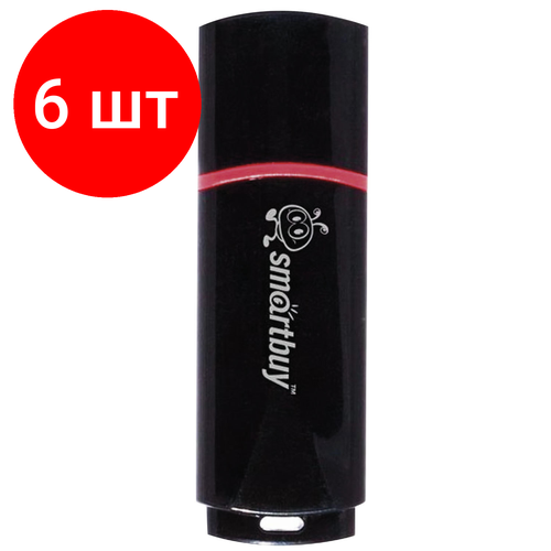 Комплект 6 шт, Флеш-диск 16 GB, SMARTBUY Crown, USB 2.0, черный, SB16GBCRW-K