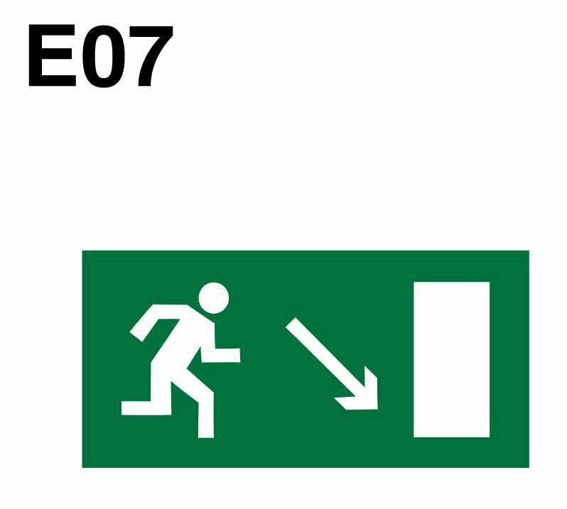 Эвакуационные знаки. Е07 Направление к эвакуационному выходу направо вниз ГОСТ 12.4.026-2015 150х300мм 1шт