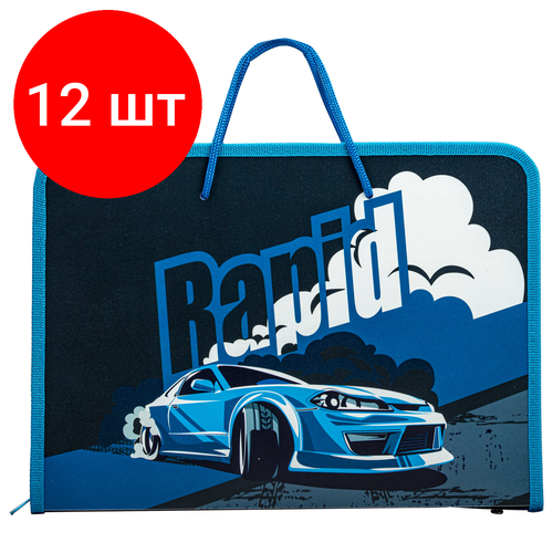 Комплект 12 шт, Папка для труда на молнии с ручками пифагор А4, 1 отделение, пластик, органайзер, Rapid engine, 270878
