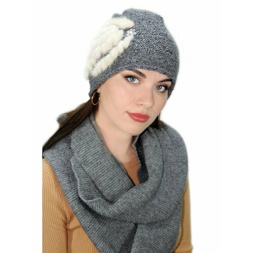 фото Комплект комплект "адельмия" шапка+шарф, размер 59-60, серый lemmexfox