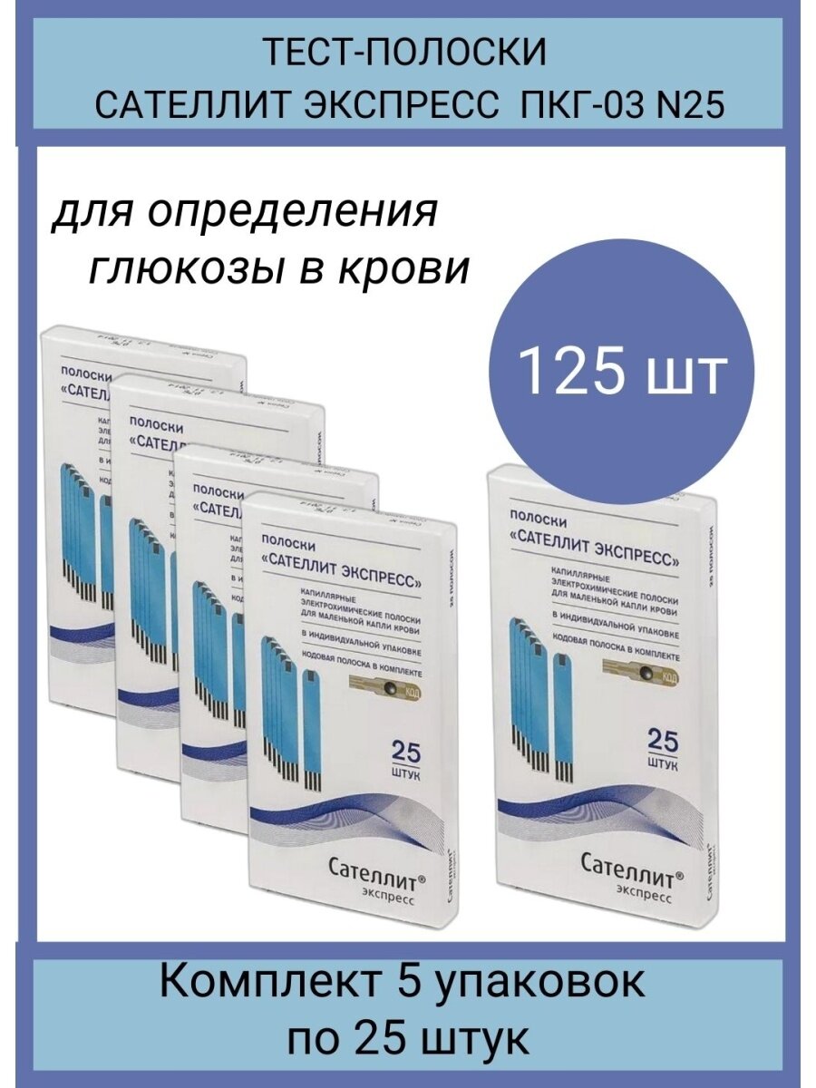 Тест-полоски для глюкометра Сателлит Экспресс 25 штук в упаковке для определения глюкозы в крови