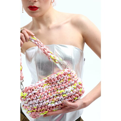 фото Сумка багет ribbonbon party bag, фактура плетеная, желтый, пыльная роза