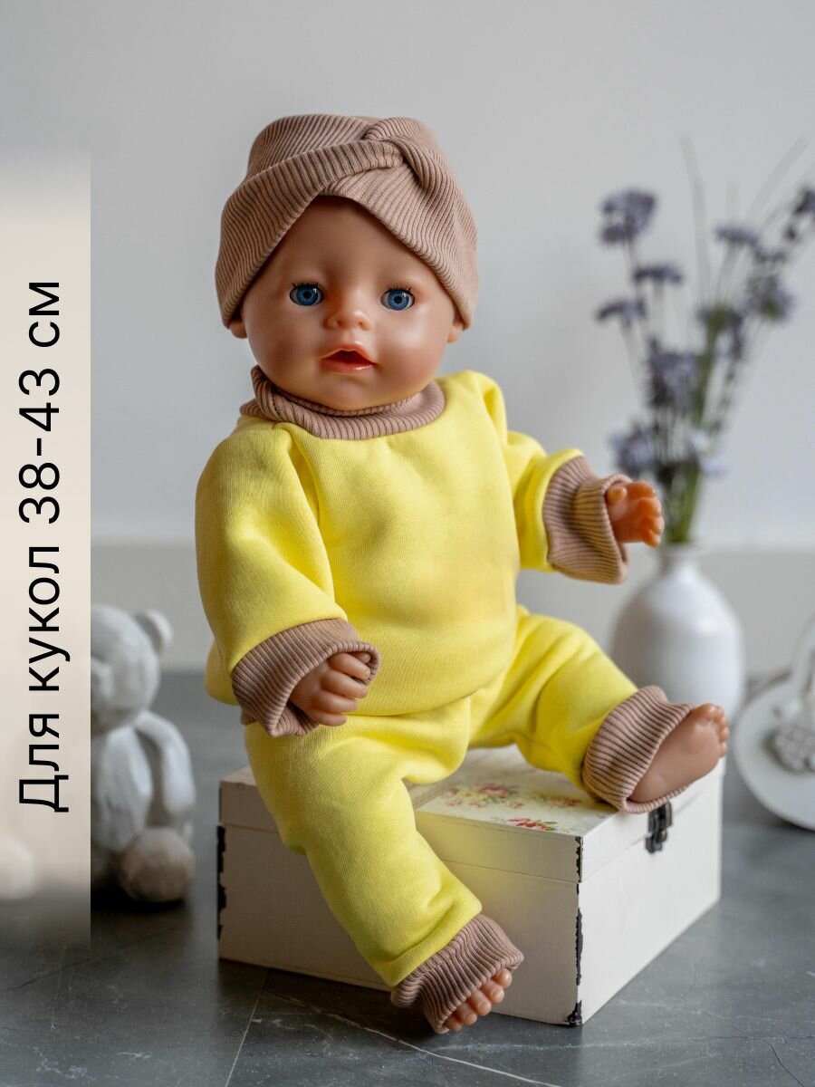 Одежда для куклы Беби Бон (Baby Born) 43см , Rich Line Home Decor, ИП-Х-992_Желтый-св-кор-с-повязкой