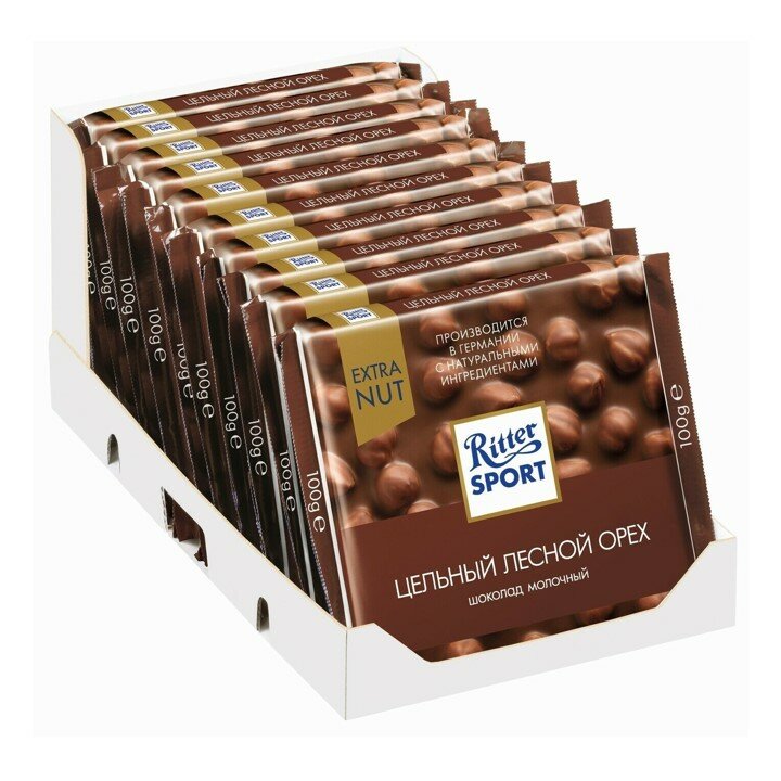 Шоколад молочный Ritter Sport Extra Nut "Цельный орех" 100 гр - 10 шт