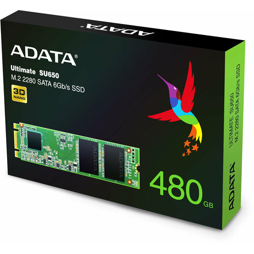 Твердотельный накопитель ADATA SSD Ultimate SU650 480GB M222x80mm SATA3 3D TLC RW 550510MBs IOPs 80 00060 000 TBW 210 DWPD 05 3 года 558000₽