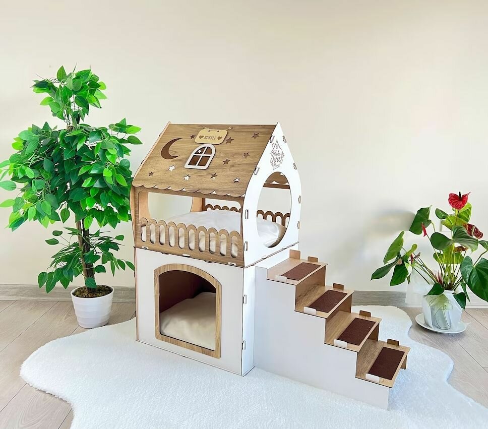 Кошкин дом, домик для кролика двухэтажный, игровой комплекс для кошек - фотография № 1