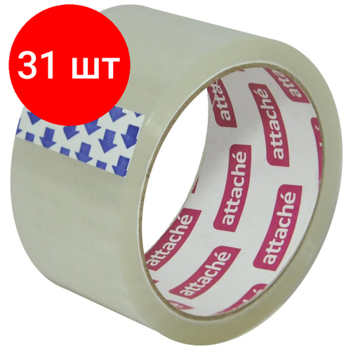 Комплект 31 штук, Клейкая лента упаковочная ATTACHE 50мм x 50м 40мкм прозрачная комплект 30 штук клейкая лента упаковочная attache 50мм x 50м 40мкм прозрачная