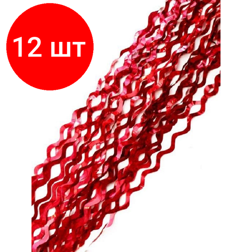 Комплект 12 штук, Дождик новогодний из ПЭТ Красная волна 9x100 см арт.91139