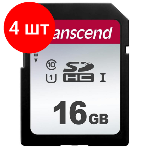 Комплект 4 штук, Карта памяти Transcend 300S SDHC 16Gb UHS-I Cl10, TS16GSDC300S