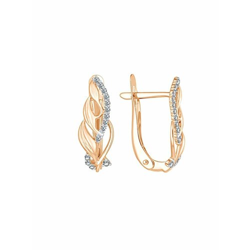 фото Серьги калина gold серьги золотые с фианитами, женские, английский замок, золото 585 пробы, узор, растения, красное золото, 585 проба, родирование, фианит, размер/диаметр 7 мм, длина 1.7 см, золотой