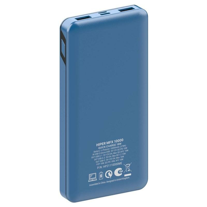 Внешний аккумулятор Hiper MFX 10000 10000mAh 3A QC PD 2xUSB голубой (MFX 10000 BLUE) - фото №14