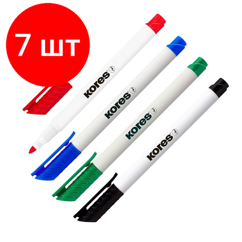 Комплект 7 наб, Набор маркеров для белых досок KORES 4 цв, 2 мм 22840 комплект 7 наб набор маркеров для белых досок kores 6 цв 2 мм 22846