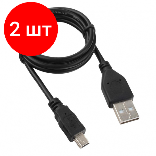 Комплект 2 штук, Кабель USB 2.0 - Mini USB, М/М, 1 м, Гарнизон, чер, GCC-USB2-AM5P-1M набор из 3 штук кабель usb 2 0 гарнизон gcc usb2 am5p 1m am minibm 5p 1 м