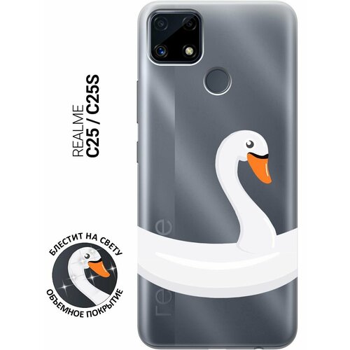 Силиконовый чехол на Realme C25, C25S, Рилми С25, С25с с 3D принтом Swan Swim Ring прозрачный чехол книжка на realme c25 c25s рилми с25 с25с с 3d принтом swan swim ring золотистый