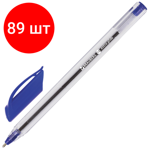 Комплект 89 шт, Ручка шариковая масляная BRAUBERG Extra Glide, синяя, трехгранная, узел 1 мм, линия письма 0.5 мм, 141700