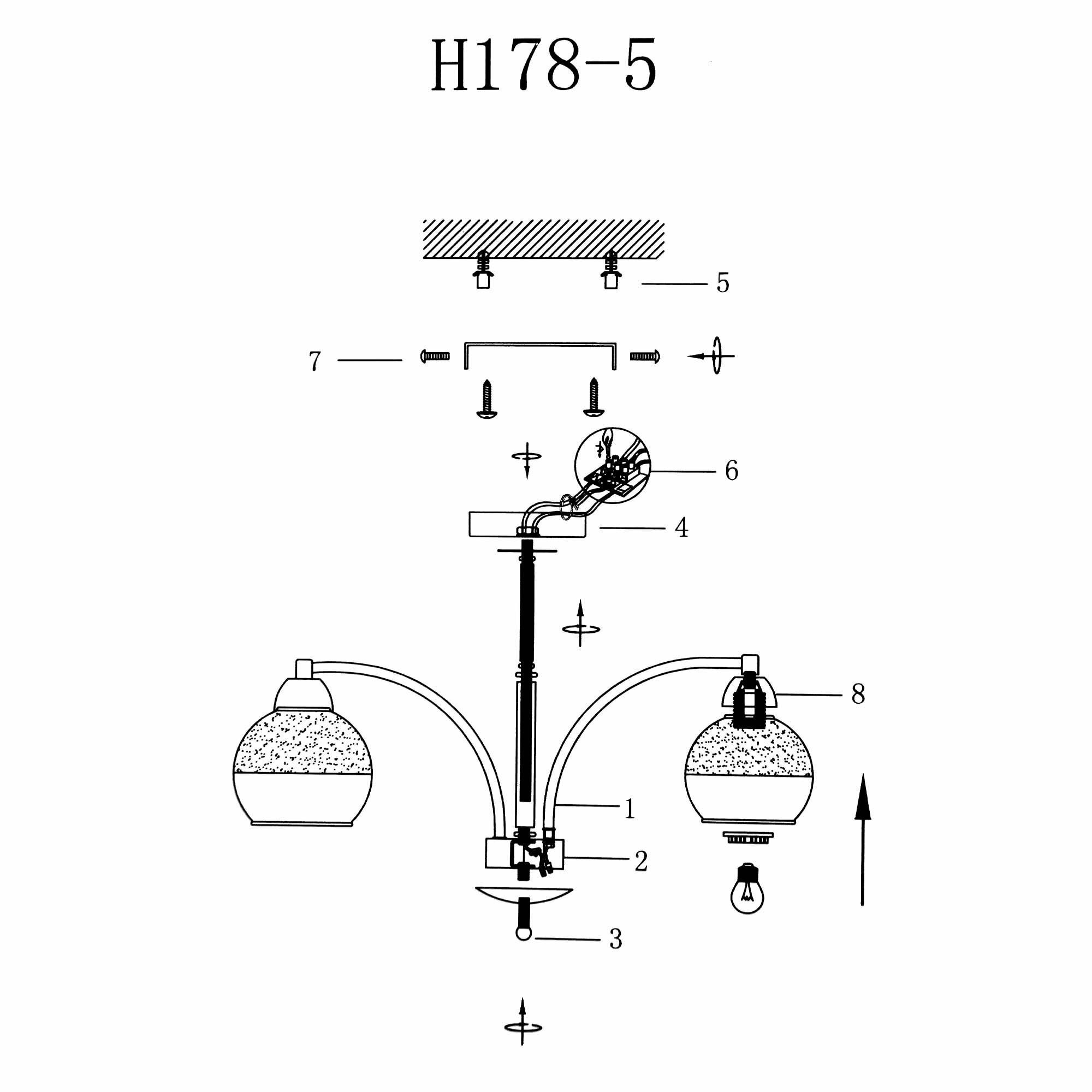 Люстра HIPER Brum H178-5 / 5 плафонов / E27 / 60 Вт / Черный