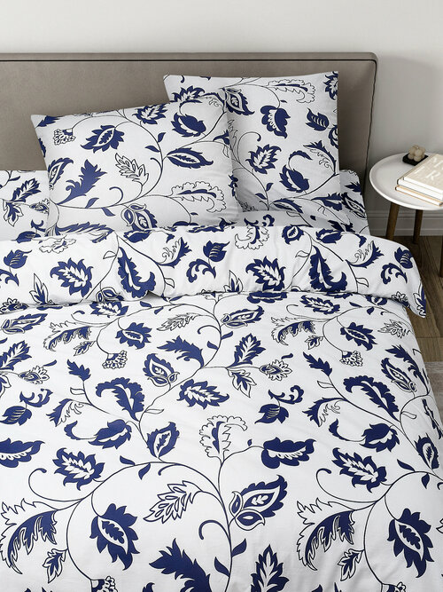 Комплект постельного белья Feresa 2-х спальный, Бязь, наволочки 70x70, бело-синий
