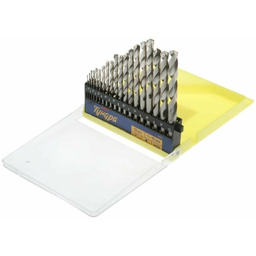 Набор сверл по металлу тундра HSS цилиндрический хвост 1 - 10 мм через 05 мм 19 шт 1144₽