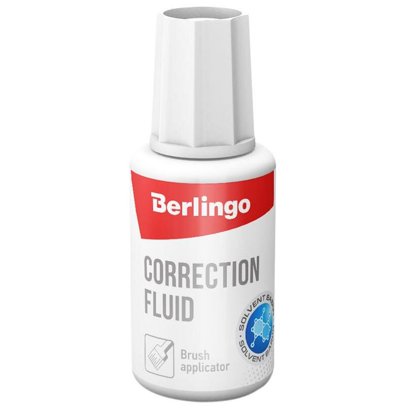 Berlingo Корректирующая жидкость на химической основе с кистью, 20 мл