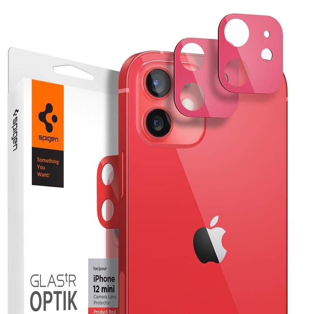 Защитное стекло для камеры Spigen на Apple iPhone 12 Mini (AGL02464) Glass tR Optik Lens 2 шт / Спиген стекло для Айфон 12 Мини, прочное, олеофобное покрытие, красное