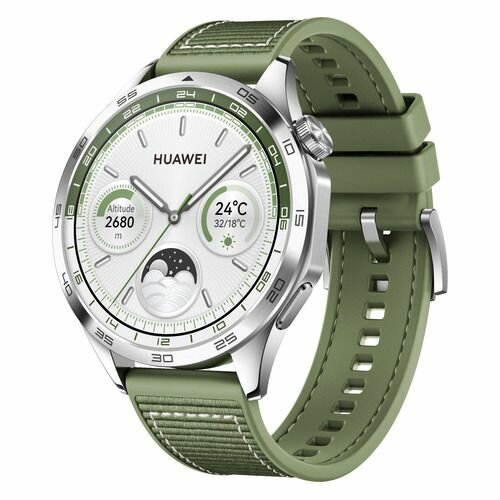 Смарт-часы Huawei Watch GT 4 Phoinix-B19W, 46мм, 1.43", серебристый / зеленый [55020bgy]