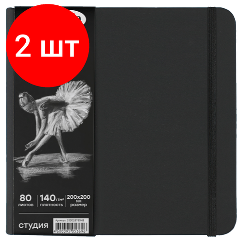 Комплект 2 шт Скетчбук 80л 200200 Гамма Студия черный твердая обложка на резинке черная 140гм2 1523₽