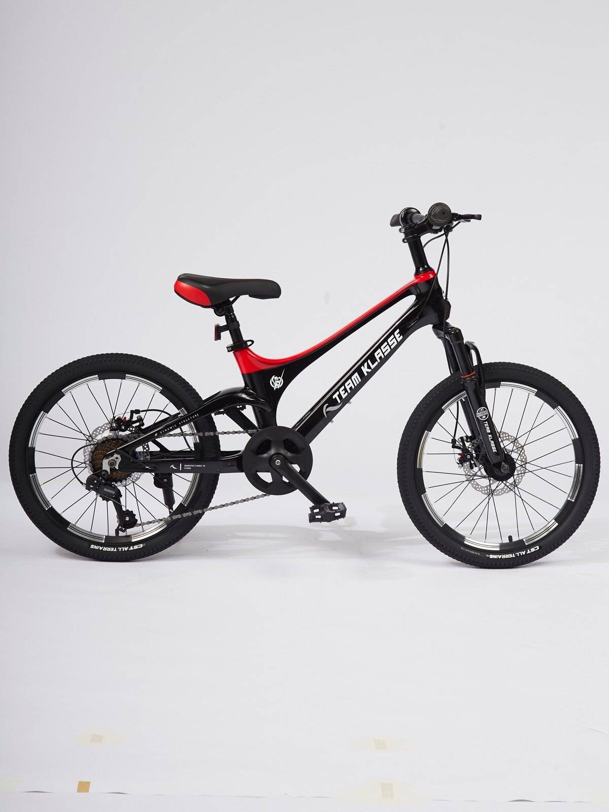 Горный детский велосипед Team Klasse F-3-B, черный, красный, диаметр колес 20 дюймов