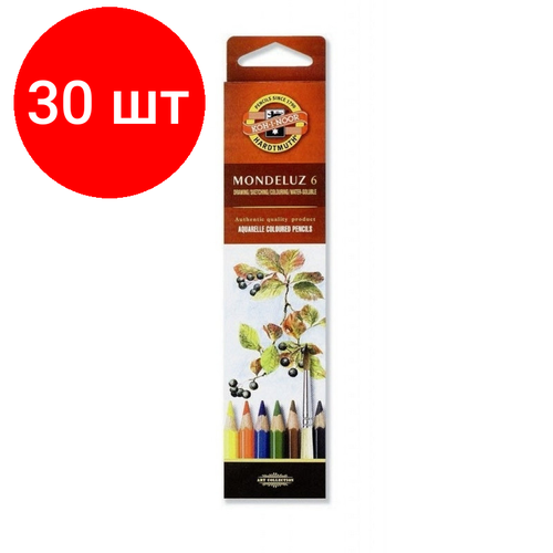 Комплект 30 наб, Карандаши акварельные 6цв./наб. KOH-I-NOOR 3715 MONDELUZ Чехия набор цветных карандашей koh i noor mondeluz 3715 6 шт акварельные
