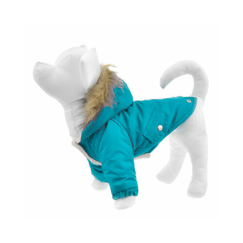 Yami-Yami одежда Парка для собак с капюшоном на меховой подкладке бирюзовый размер S (спинка 18-20 см) лн26ос 0,1 кг 55945 (1 шт)