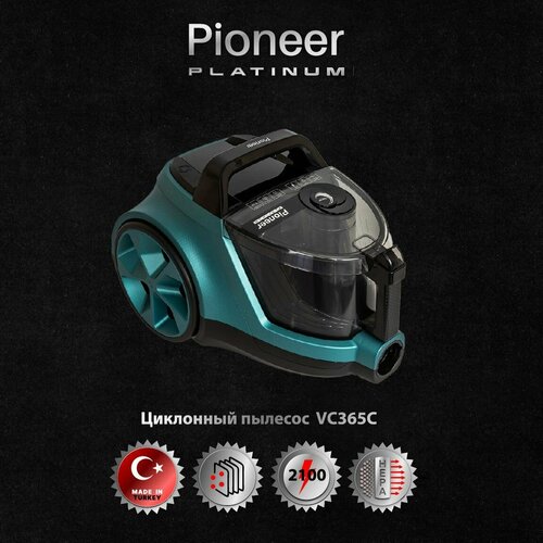 Пылесос для дома Pioneer VC365C, цифровая регулировка мощности, циклон, 3 насадки+щетка с подсветкой, шнур 9 м, 2100 Вт пылесос pioneer vc704r white