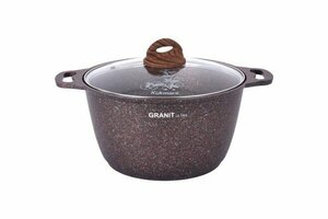 Кастрюля а/пр литая 6,0л стекл/кр Granit ultra red ТМ KUKMARA