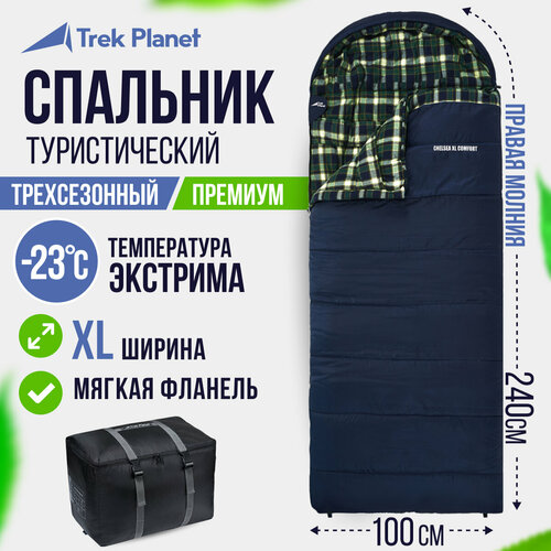 Спальный мешок TREK PLANET Chelsea XL Comfort, синий, молния с правой стороны