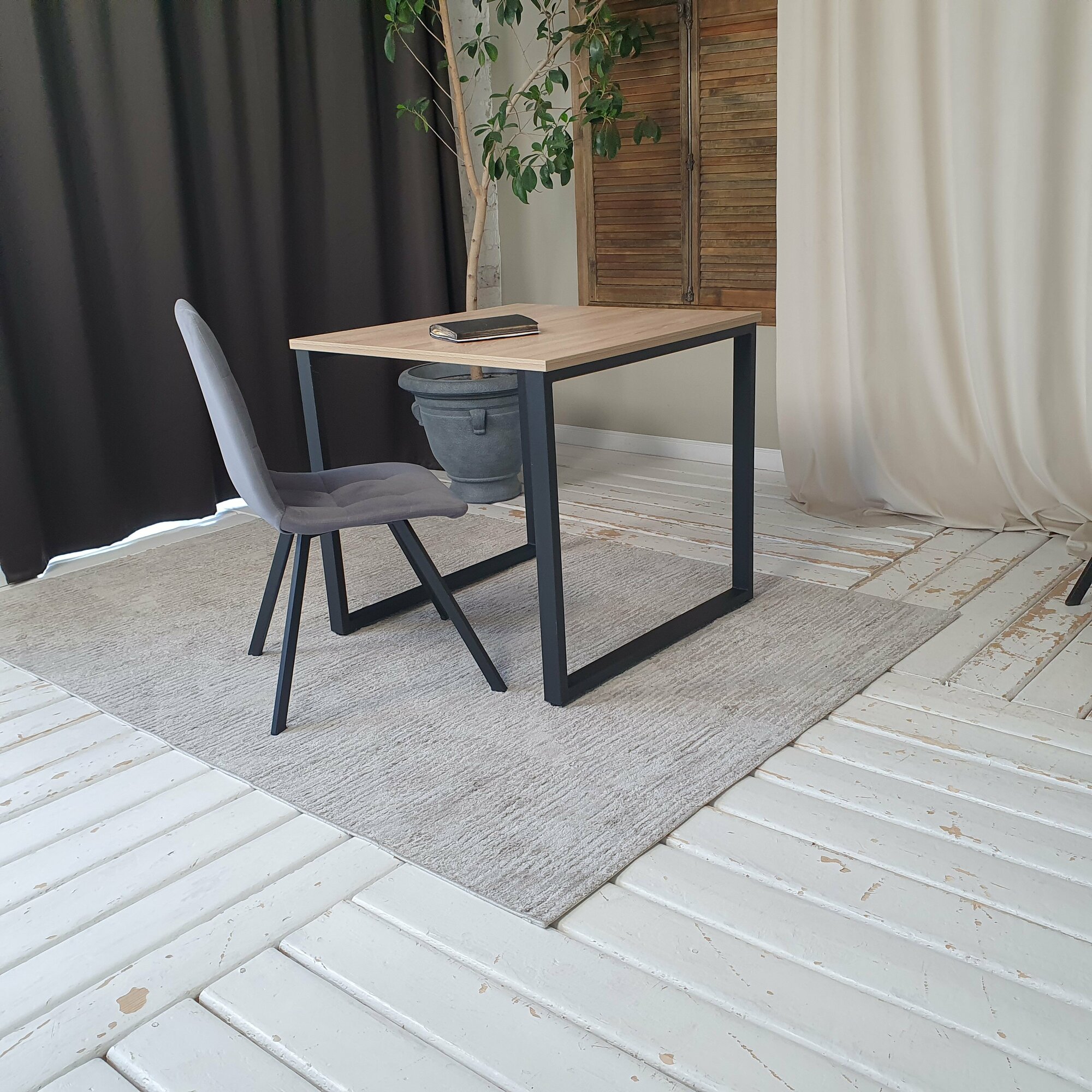 Компьютерный стол лофт Дуб 80*80 см. Черные ножки — фото 1