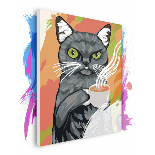 Картина по номерам на холсте Кот с чашкой чая, 70 х 90 см