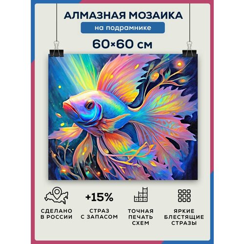 Алмазная мозаика 60x60 Цветная рыбка на подрамнике алмазная мозаика 60x60 девушка рыбка на подрамнике