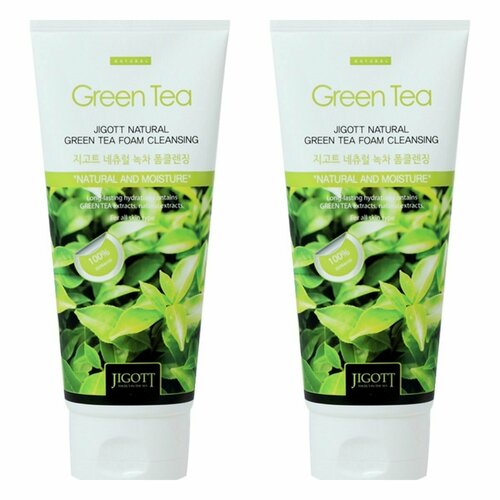 Jigott Пенка для лица Green Tea Foam Cleansing, с экстрактом зеленого чая, очищающая, 180 мл, 2 штуки/