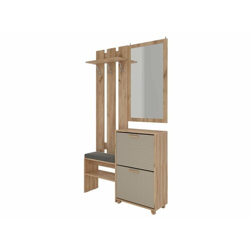 Прихожая Петровская мебель Ньерд Дуб Вотан / Ива пепельная / Зеркало / Серый, велюр